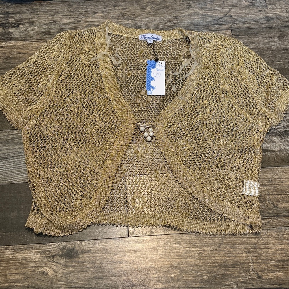 Metallic Gold Bolero shrug Cardigan women’s xl
X-large